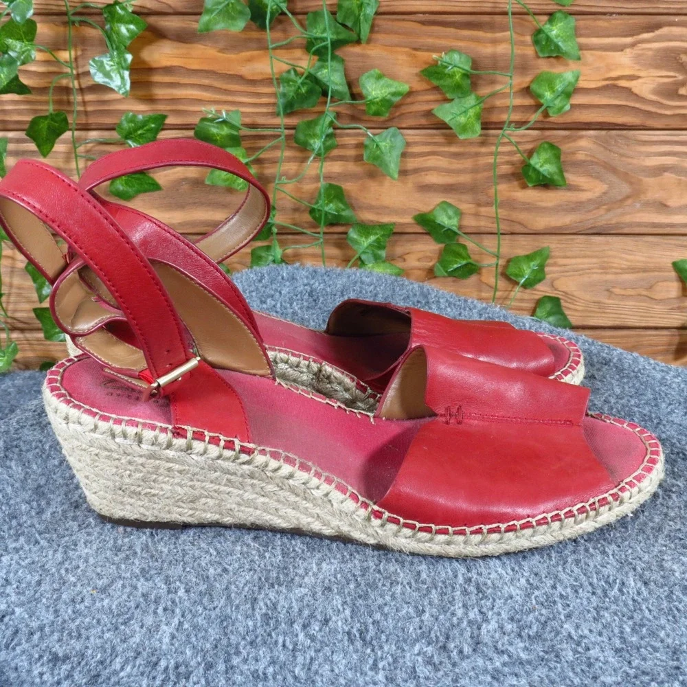 Clarks Petrina Selma Women Espadrille Wedge Sandal Size 11 Summer Red Leather